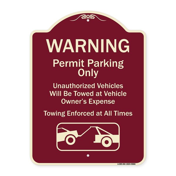 Signmission Designer Series-Warning Permit Parking Vehicles Will Be Towed Vehicle, 24" x 18", BU-1824-9866 A-DES-BU-1824-9866 - main